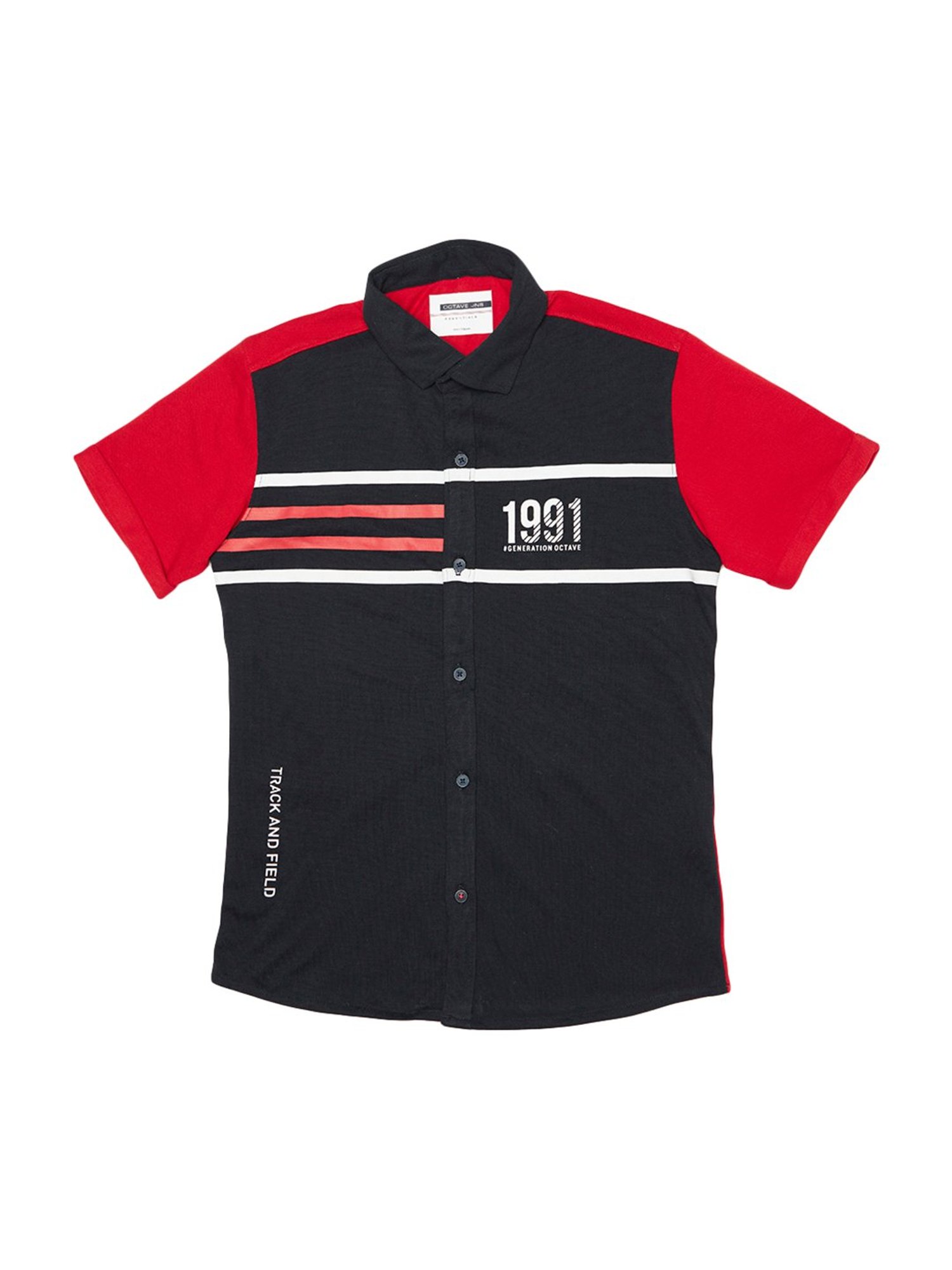 Octave Kids Navy Cotton Color Block Pattern Shirt