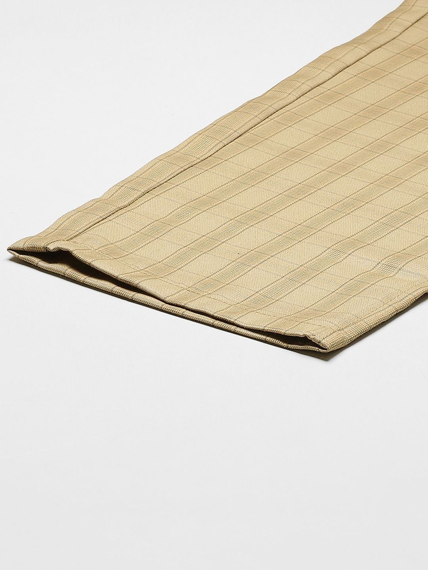 Sojanya Beige Cotton Regular Slim Fit Checks Flat Front Trousers