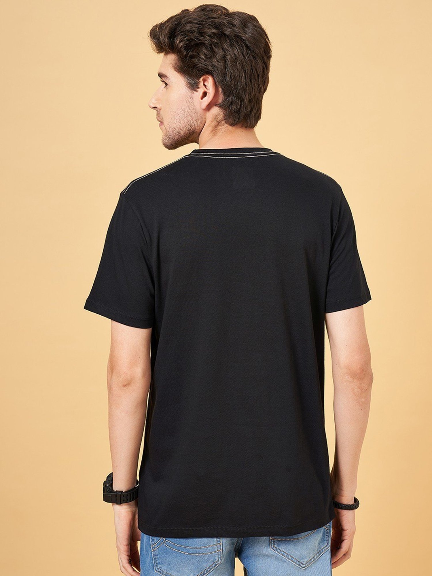 Sf Jeans By Pantaloons Black Slim Fit Printed T-Shirt
