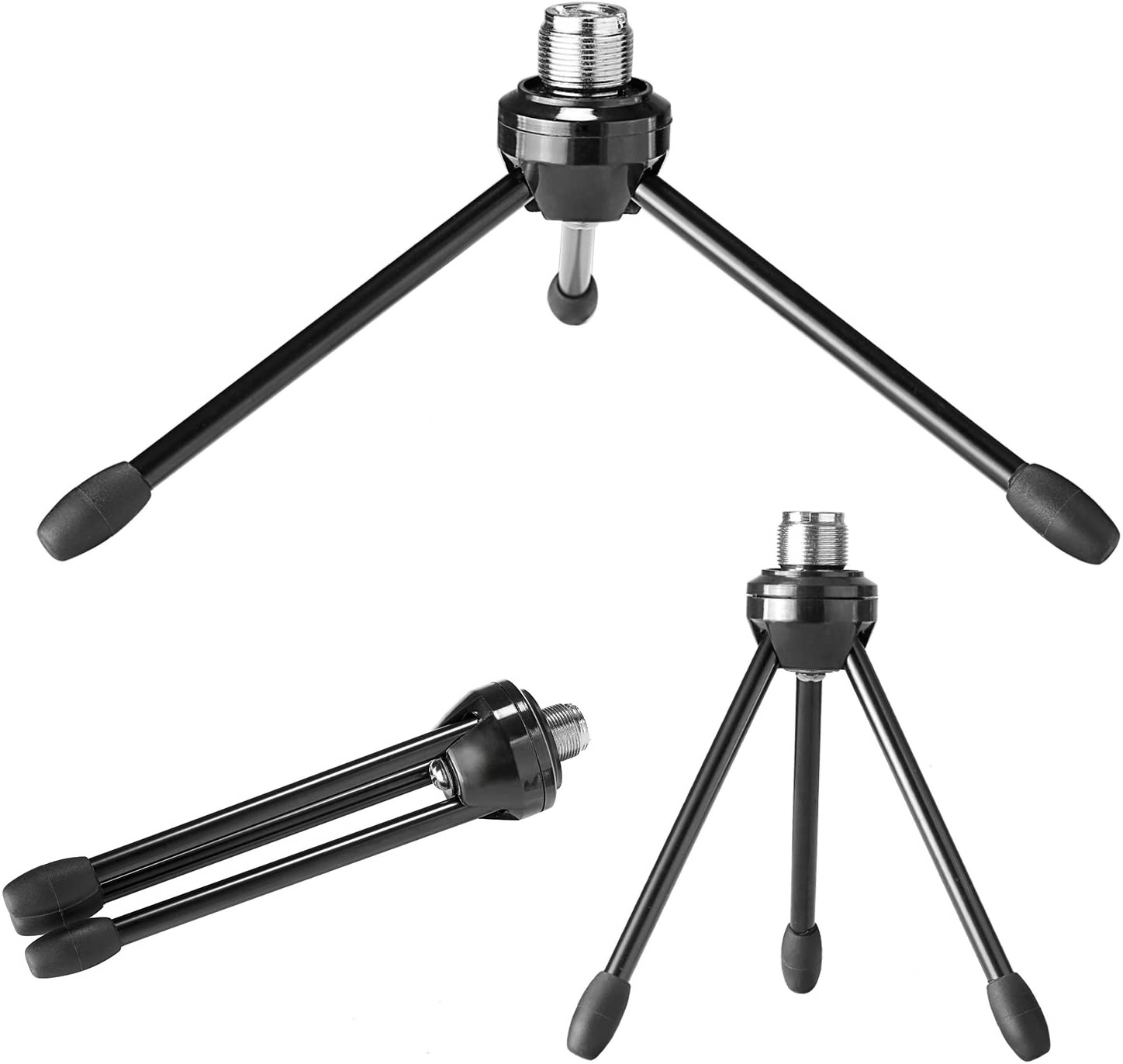 Desktop Desk Microphone Stand Foldable Tripod with Non-slip Feet, Durable Iron Construction, 3/8-inch and 5/8-inch Threaded Mount, Black