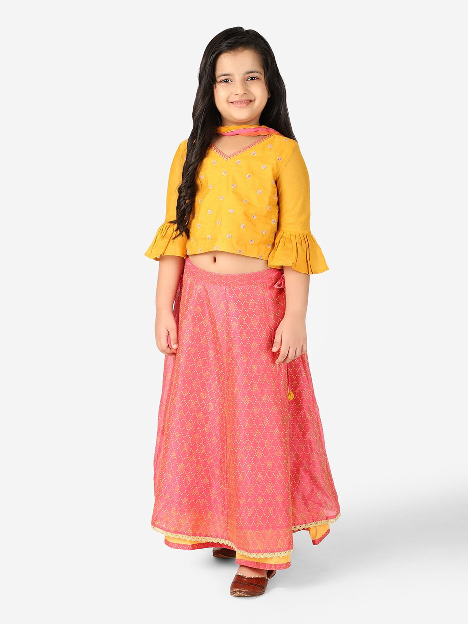 A Little Fable Kids Red & Beige Embellished Lehenga Choli