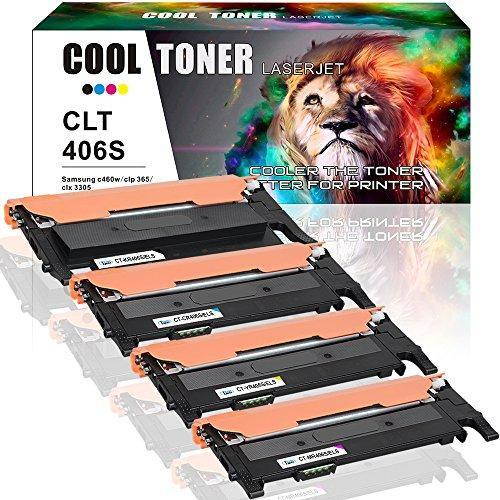 Cool Toner Compatible for Samsung CLT406S CLT-K406S CLT-M406S CLT-C406S CLT-Y406S Toner Cartridge Replacement for Samsung Xpress C410W C460FW SL-C410W SL-C460FW CLX-3305FW CLP-365W Toner Printer - 4PK
