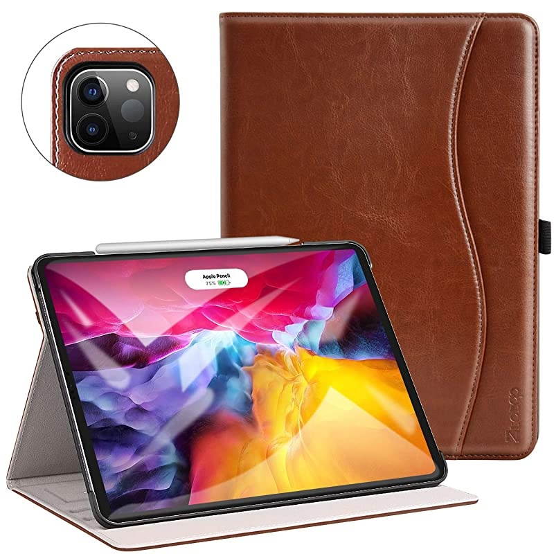 for iPad Pro 11 Case 2nd Generation 2020 Release Premium Leather Smart Folio Case + Support Pencil Pair Charging + Auto WakeSleep + Multiple Viewing Angles Cover Brown