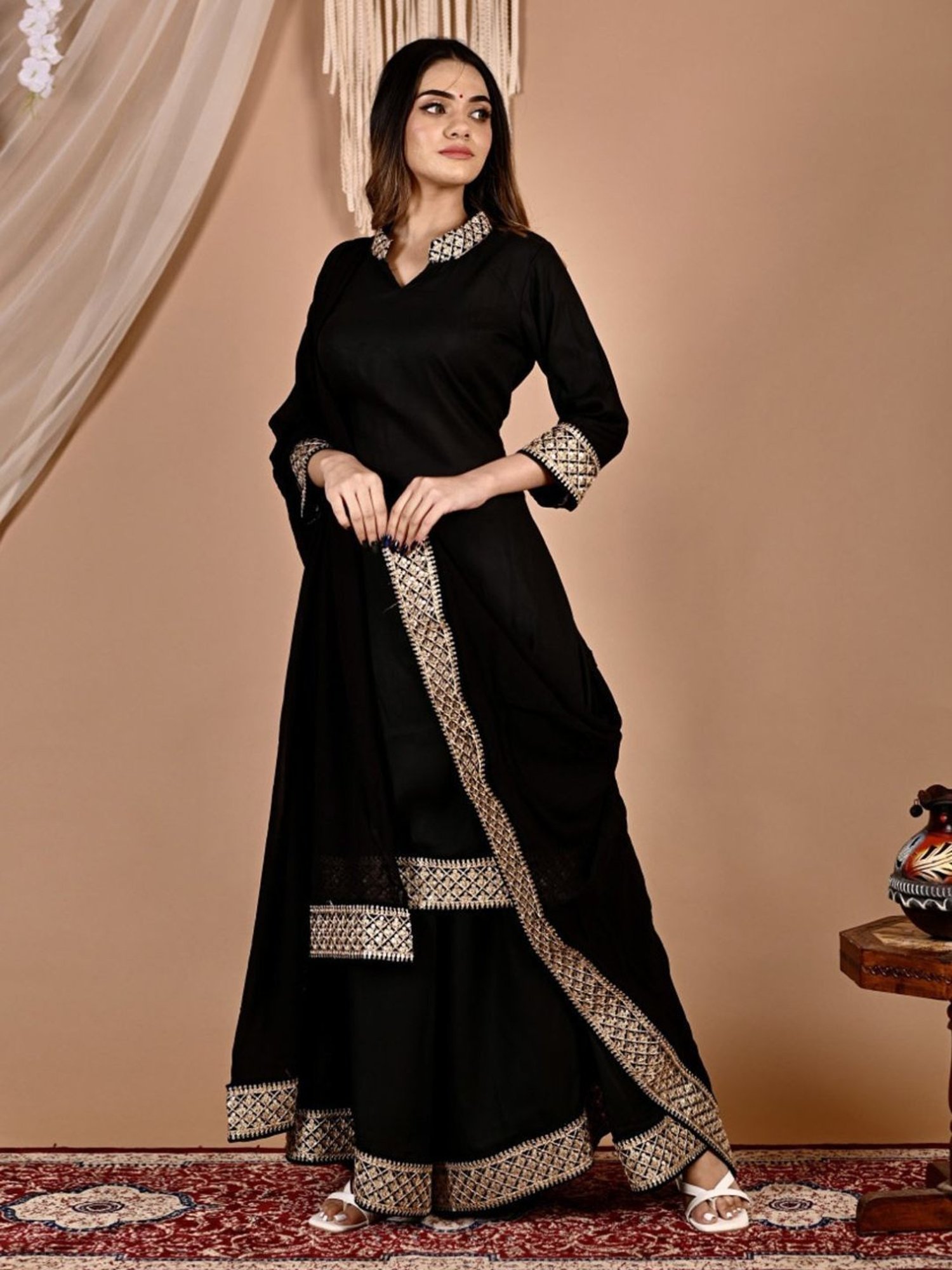 Calmna Black Seroi Gotapatti Sharara Set