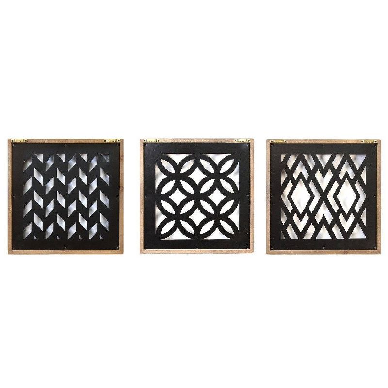 (Set of 3) Modern Wood and Metal Laser Cut Wall Décor Natural/Black - Stratton Home Décor