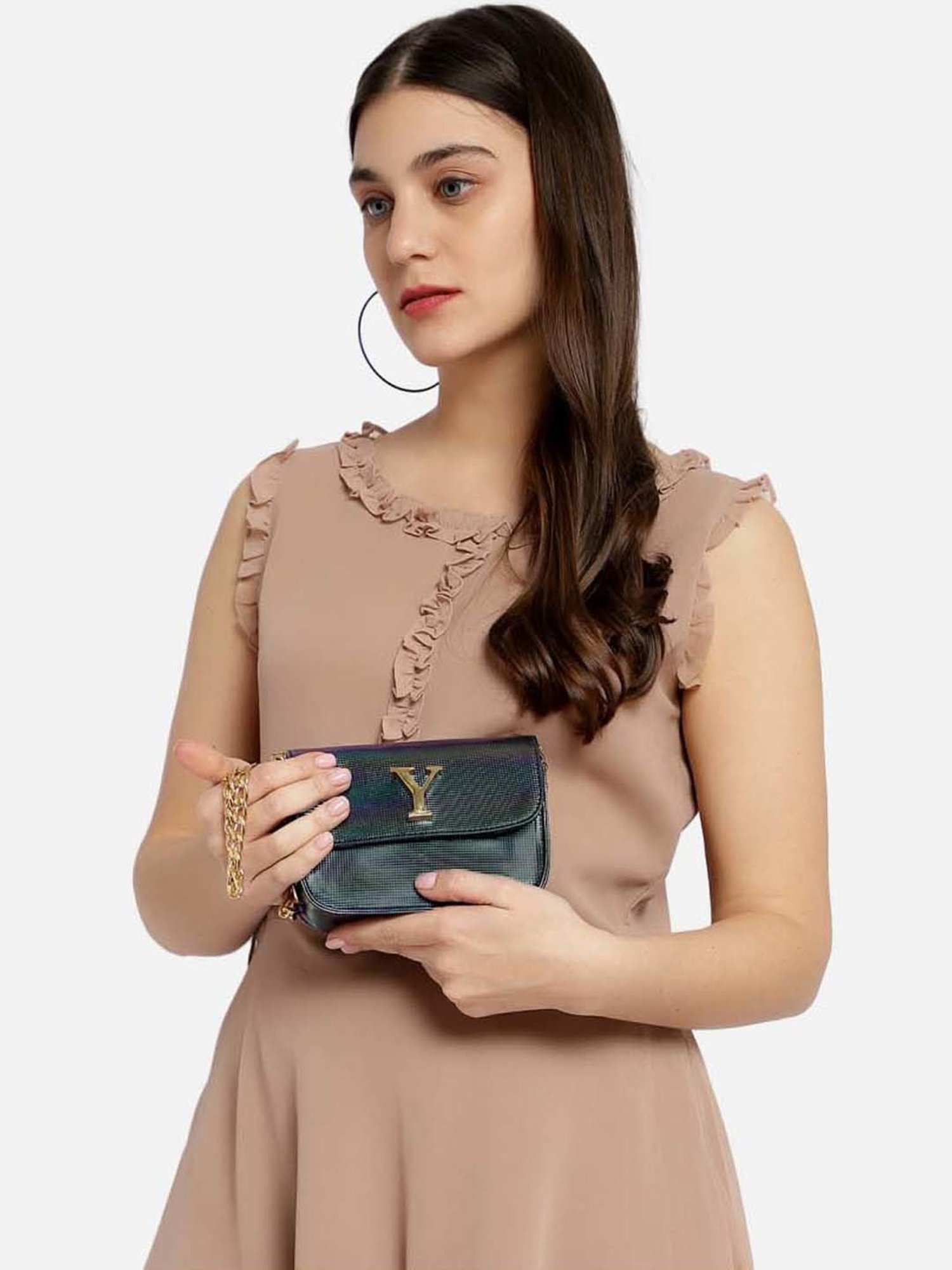 Yelloe Black Solid Medium Sling Handbag