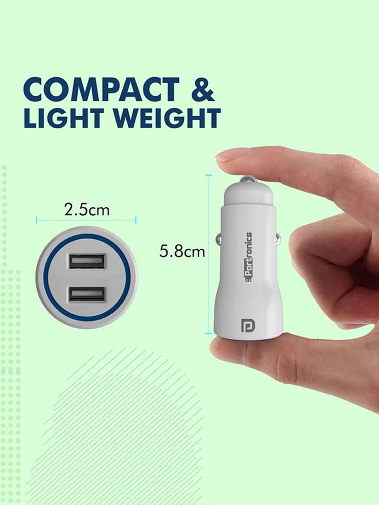 Portronics Car Power 2D POR-1269 2.4A Car Charger with Dual USB Ports (White)
