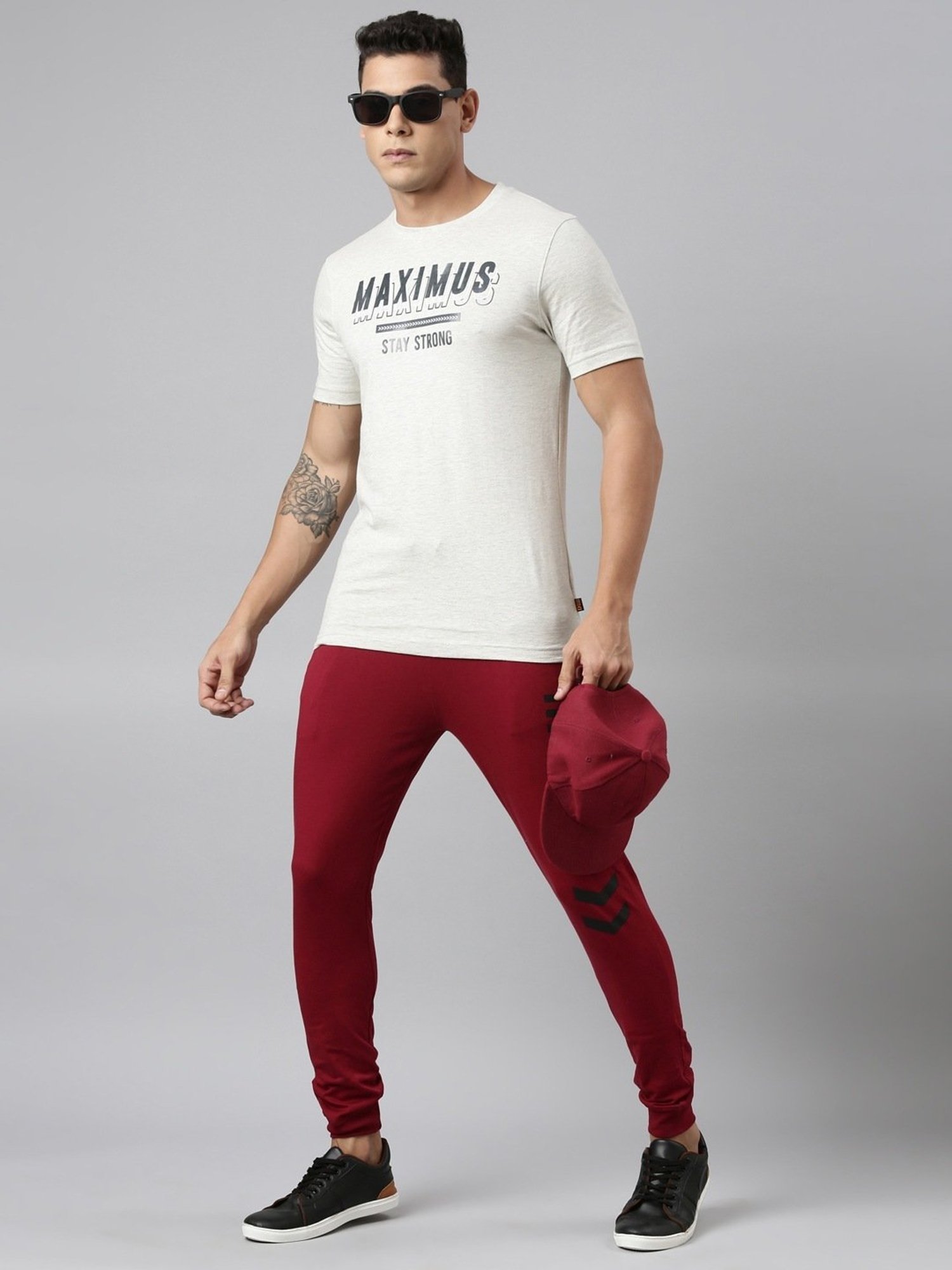 Dixcy Scott Maximus Maroon Cotton Regular Fit Printed Sports Joggers