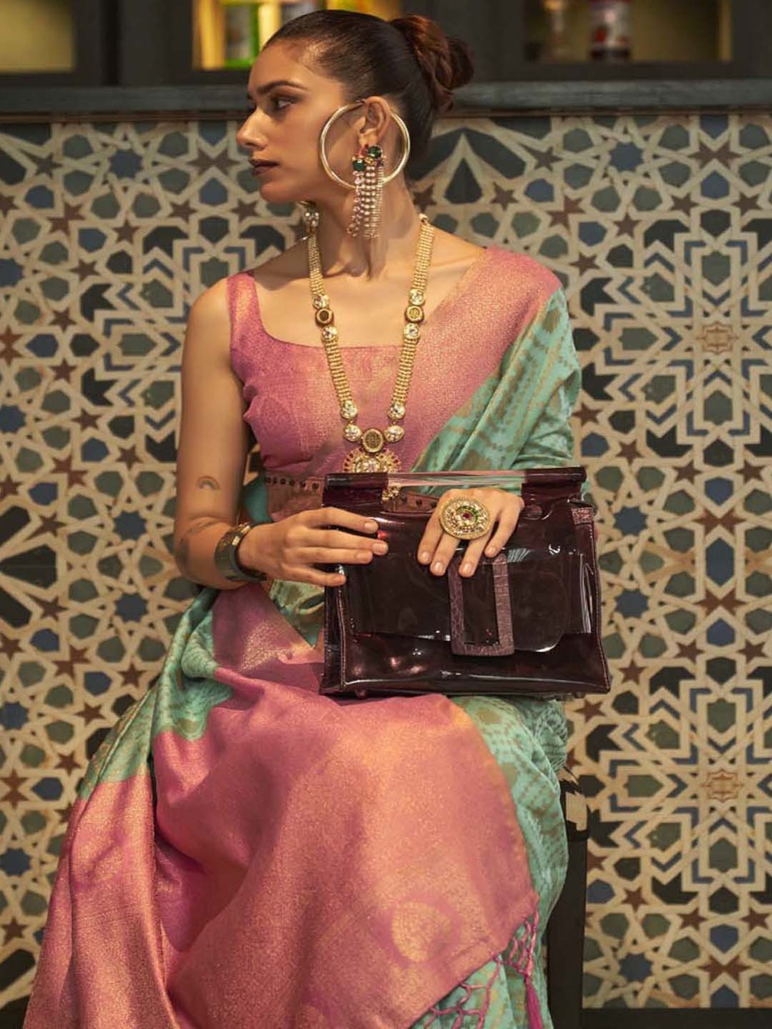 Elora Sage Green Silk Woven Saree With Unstitched Blouse