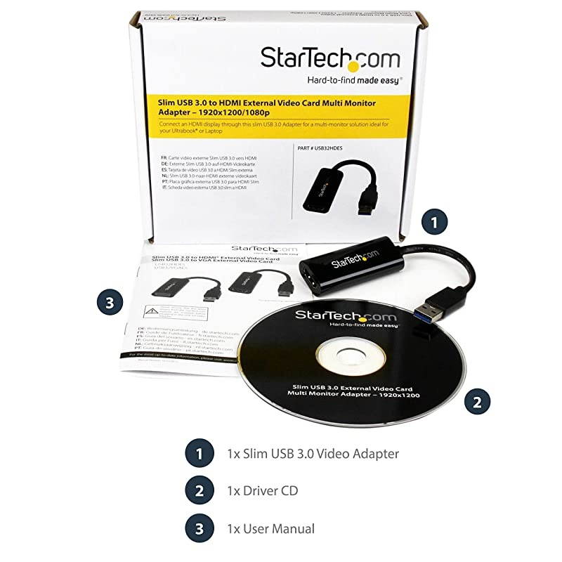 com USB 3.0 to HDMI Adapter - 1080p (1900x1200) - Slim/Compact USB Type-A to HDMI Display Adapter Converter for Monitor - External Video & Graphics Card - Black - Windows Only (USB32HDES)