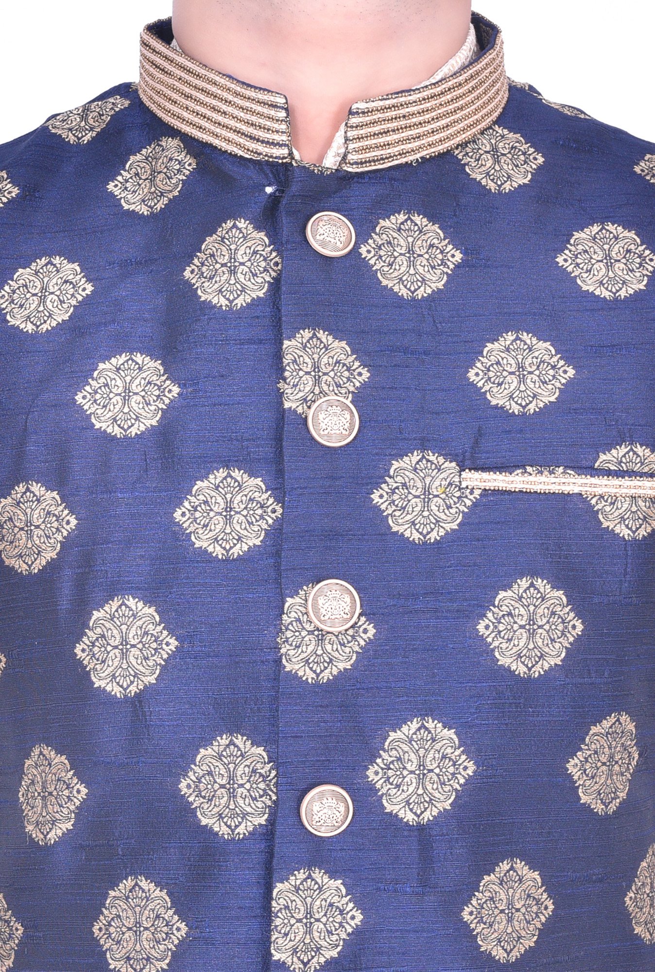 Manyavar Dark Blue Sleeveless Ethnic Jacket