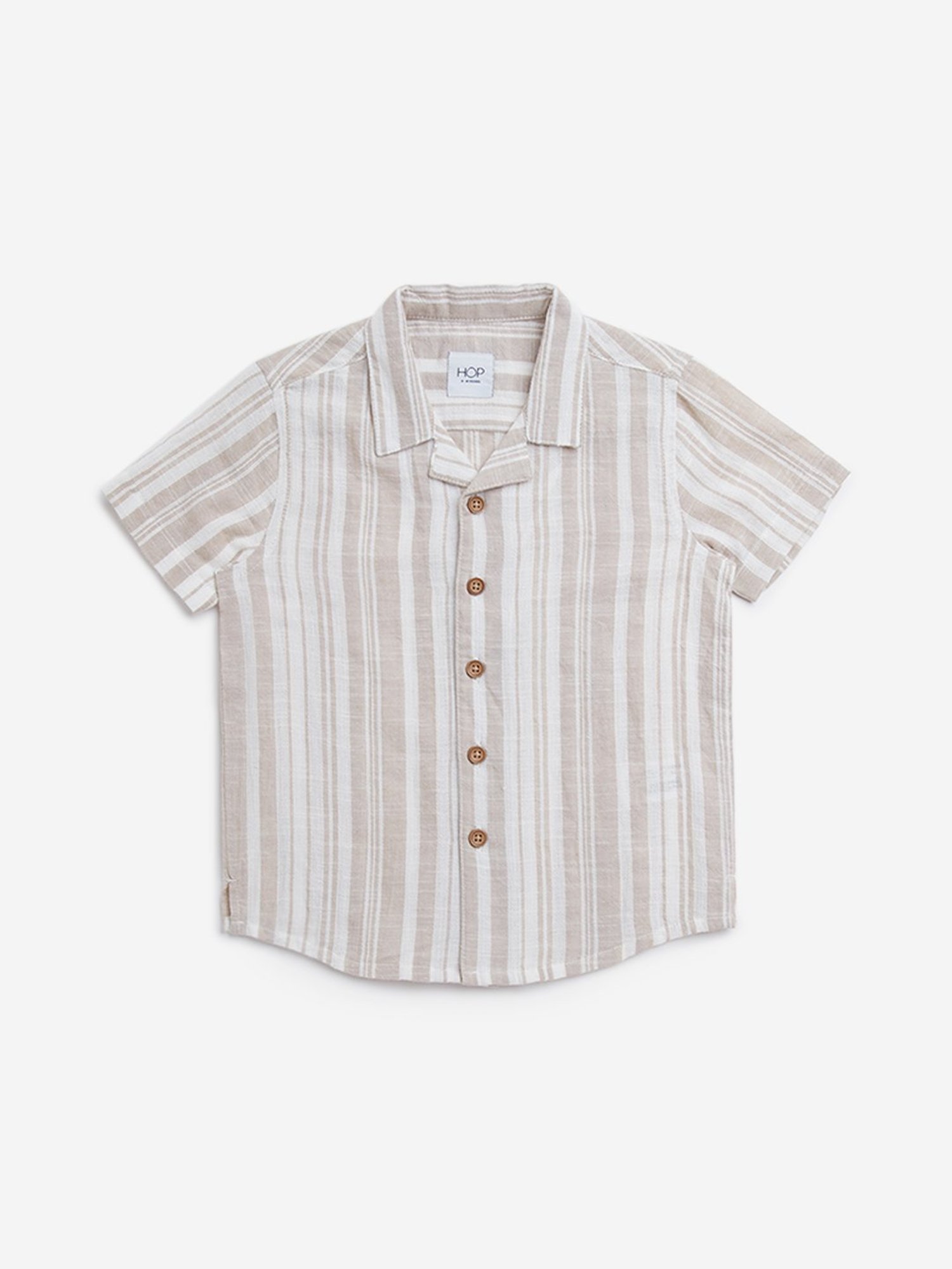 HOP Kids by Westside Taupe Striped Resort-Fit Cotton Shirt