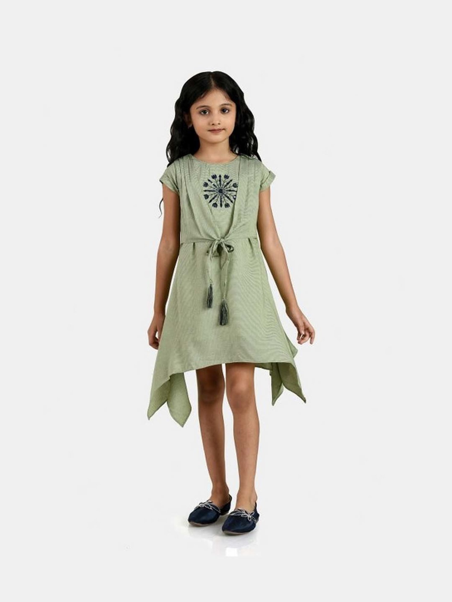 Peppermint Kids Green Embroidered Dress