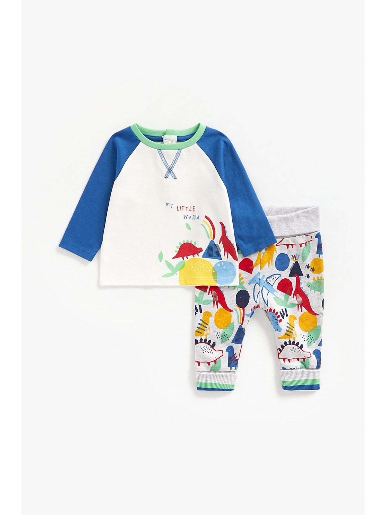 Mothercare Kids White & Grey Printed Full Sleeves T-Shirt with Joggers