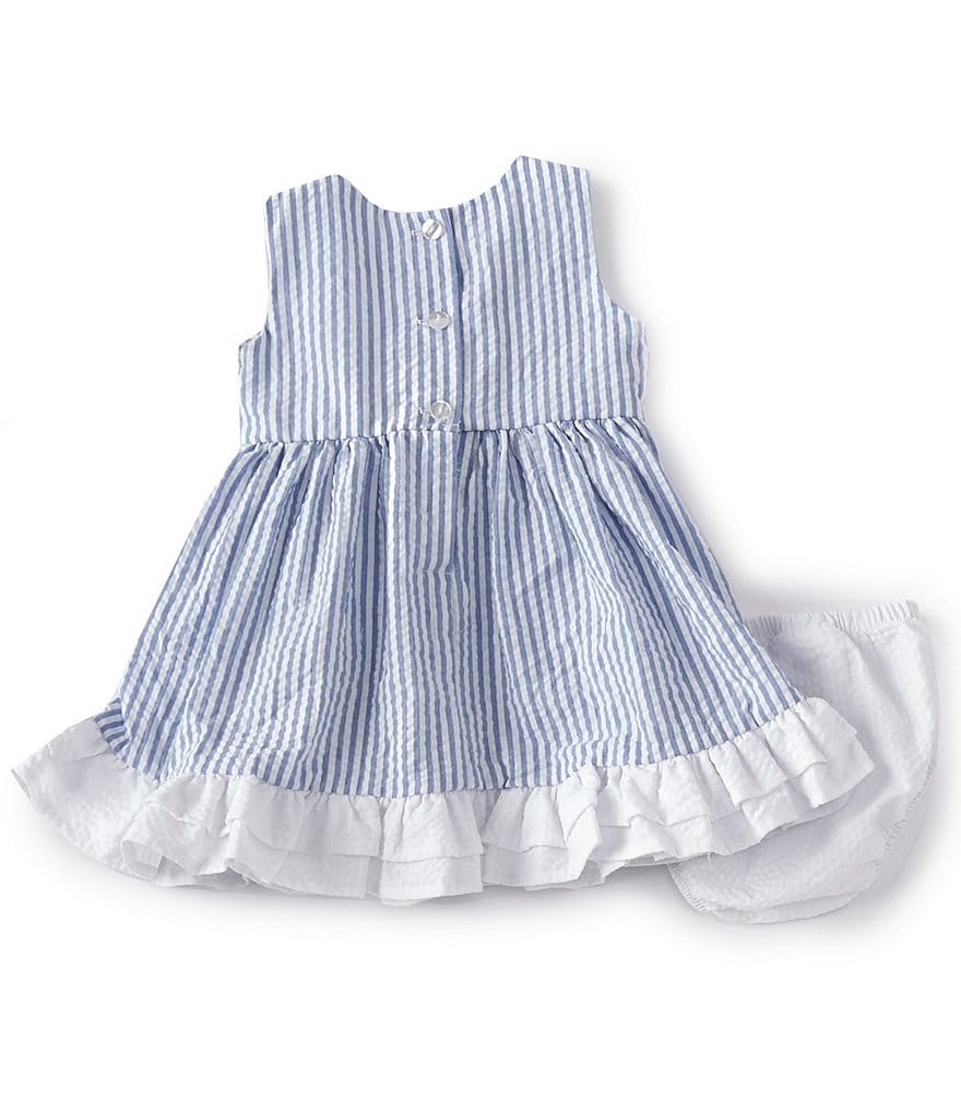 Bonnie Baby Baby Girls Newborn-24 Months Cherry-Appliqued Striped Seersucker Fit-And-Flare Dress