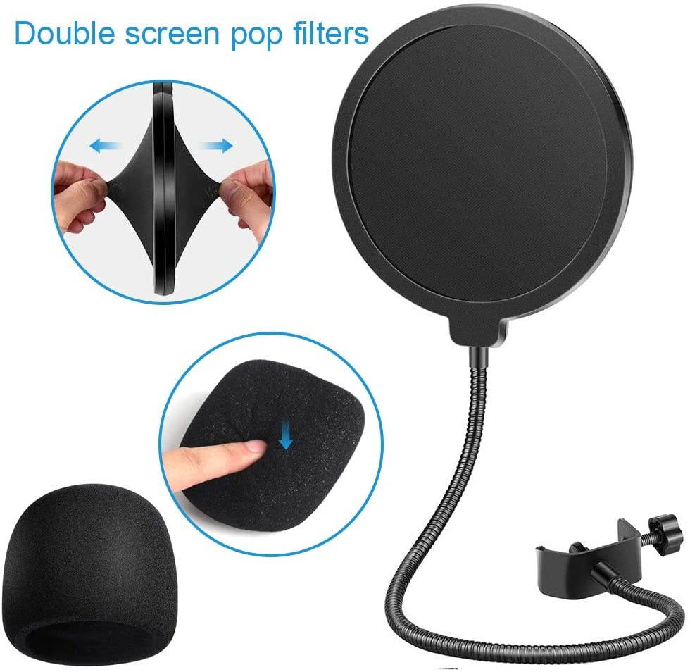 Professional Desktop Microphone Stand, Mic Boom Arm with Shock Mount, Adjustable Suspension Boom Scissor Arm with pop Filter for Blue Yeti Snowball,Radio Broadcasting and Recording