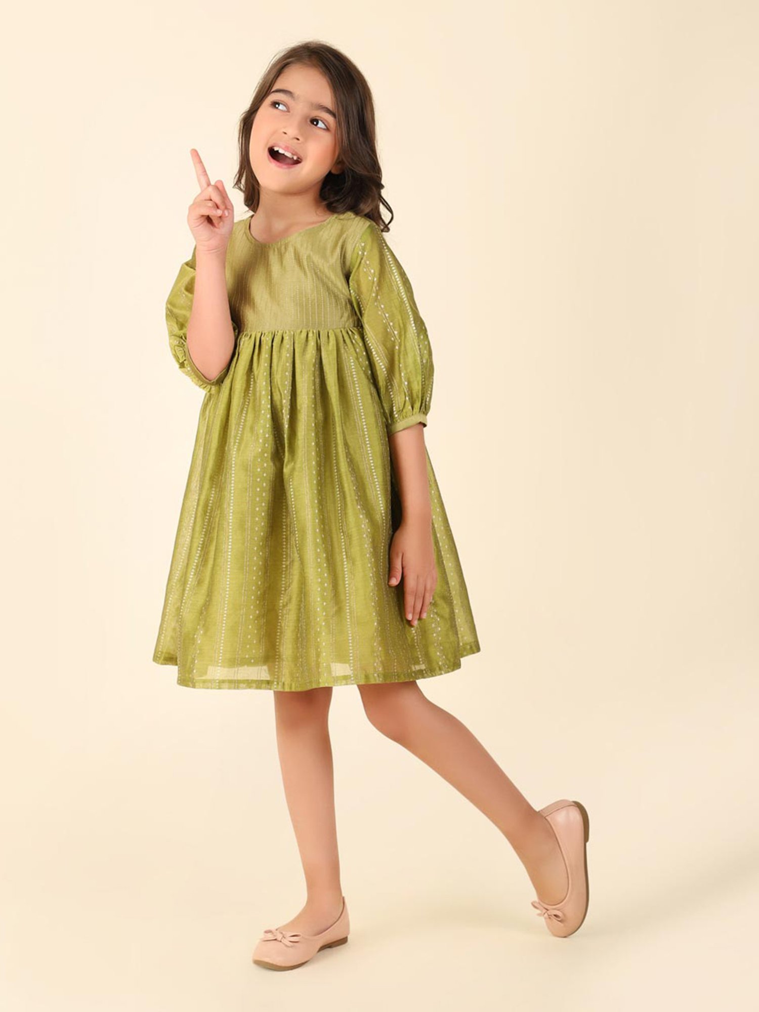 Fabindia Kids Green Printed Dress