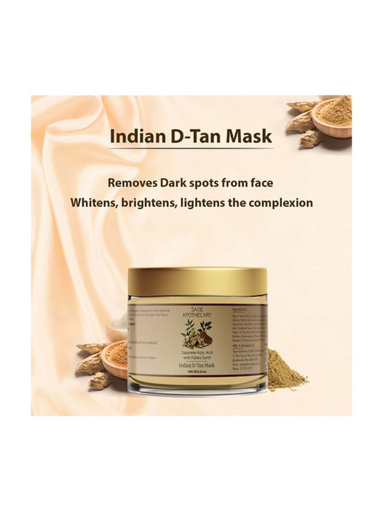 Sage Apothecary Indian D Tan Mask Japanese Kojic Acid - 100 gm