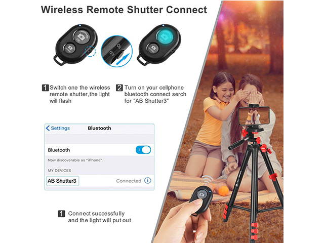 Portable Phone Tripod 44" Adjustable Travel Video Tripod Stand with Phone Mount Holder Compatible with Cell Phone Tripod, Action Camera Tripod, DSLR Tripod with Wireless Remote Shutter, PH13