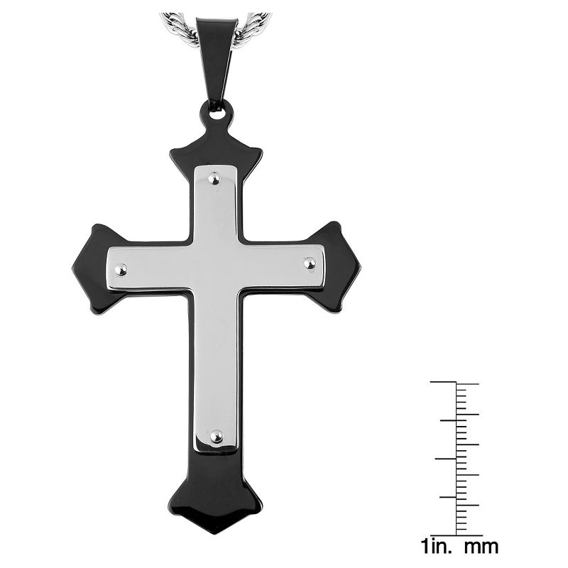 Men's West Coast Jewelry Blackplated Stainless Steel Flared Layer Cross Pendant