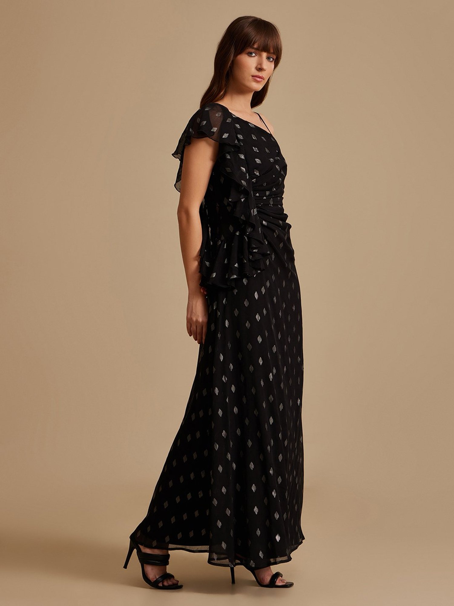 Kazo Black Self Design Maxi Dress