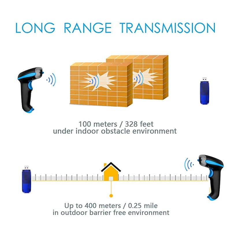 QR Code Scanner Wireless 2D Barcode Scanner With Stand Supports Screen Scan Handheld CMOS Imager Long Range Portable USB Bar Code Reader with Auto Sensing Read 1D 2D QR Code PDF417 Data Matrix