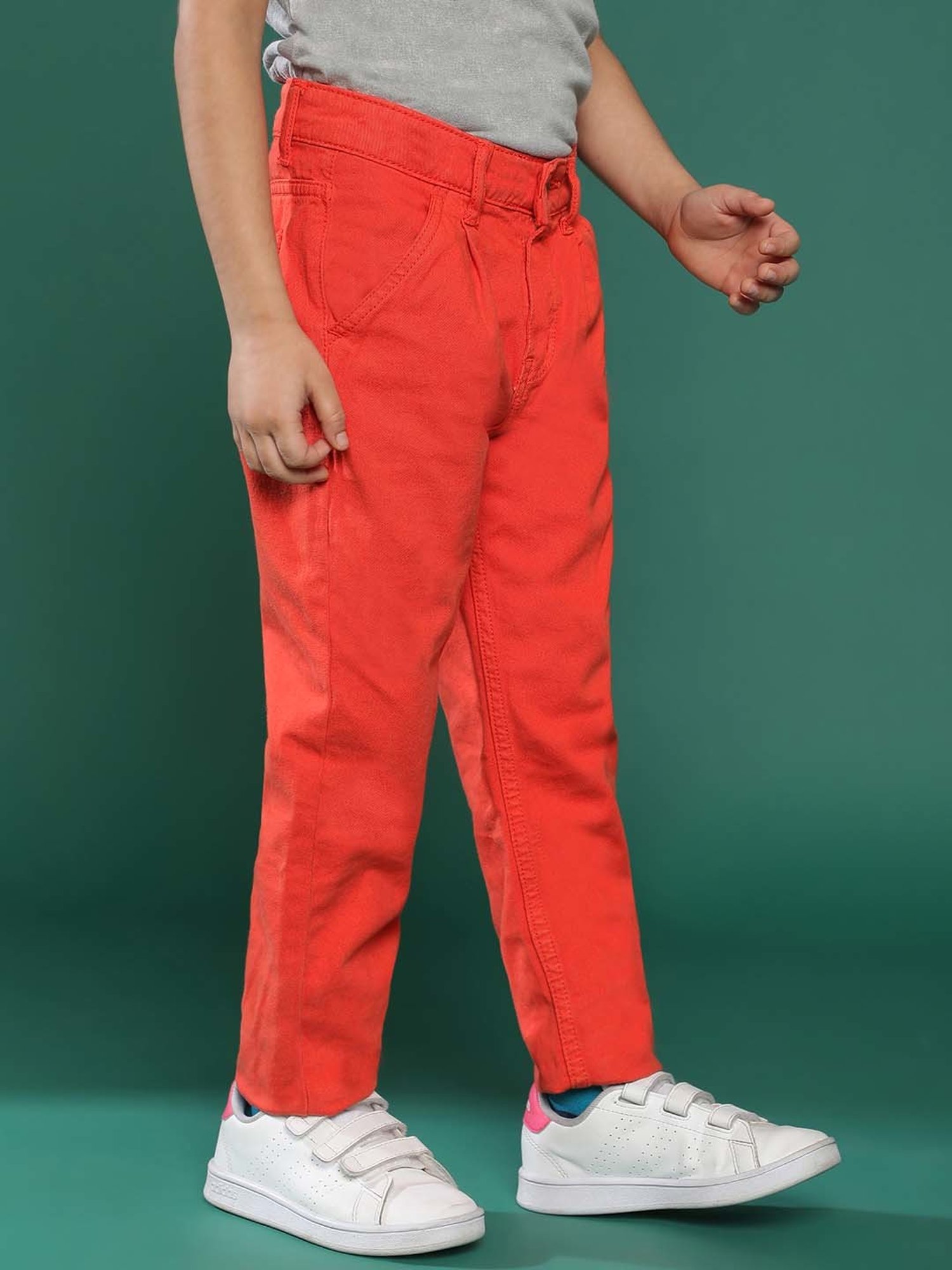 Tales & Stories Boys Red Cotton Slim Fit Trousers
