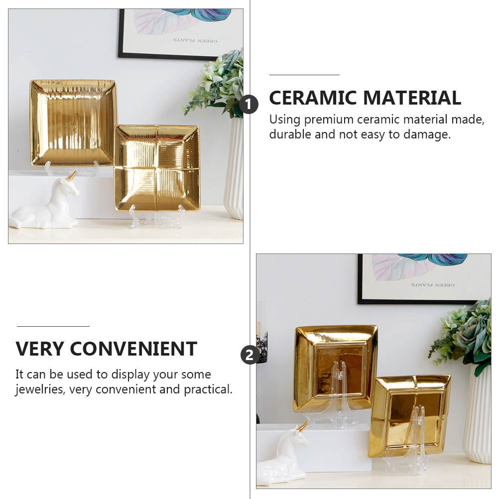 999666Newegg-reoetmall-US1PC Exquisite Desktop Decorative Plate Chic Square Decorative Plate Fashion Square Shape Decor Plate Square Cosmetic Decoration Plate for Home Store Hotel