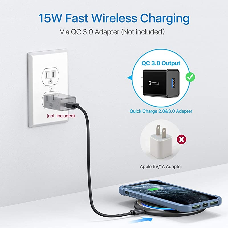 Boost Wireless Charger,15W Qi-Certified Safe Charging Pad Compatible for iPhone12/12 Pro/12 Pro Max, iPhone11/SE/XR/X/8, Samsung galaxy S21/S20/S10/9,Note 20/10/9/AirPods Pro(with USB-C Cable)