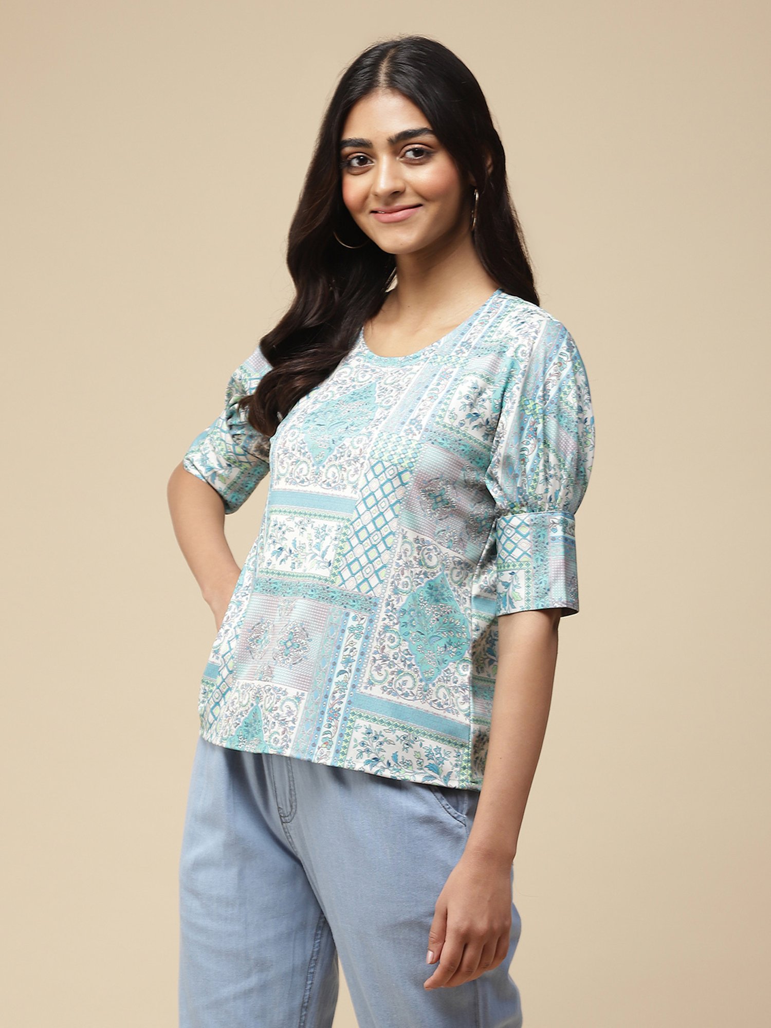 aarke Ritu Kumar Light Blue Printed Top