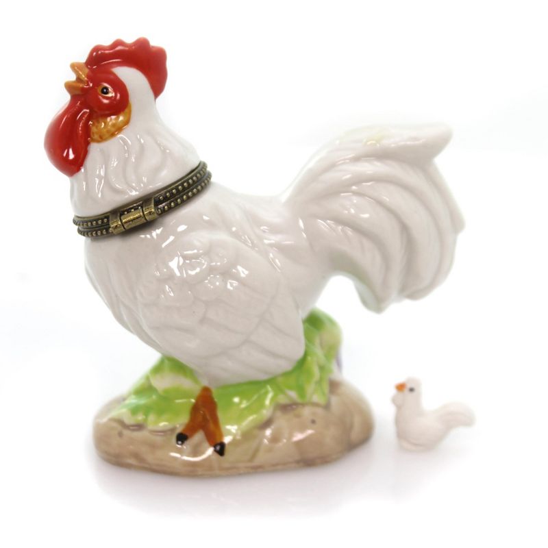 Hinged Trinket Box 3.5" White Chicken Feathers Poultry  -  Decorative Figurines