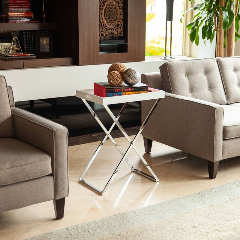 Rectangular Folding Side Table with Removable Tray White/Chrome - Danya B.
