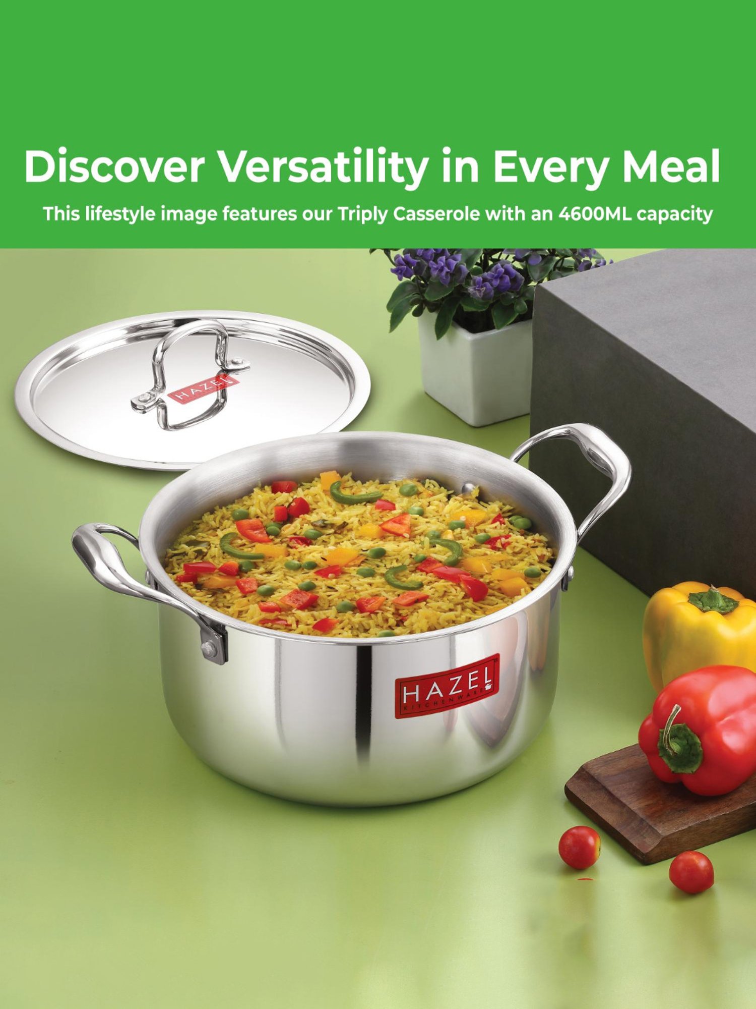 FnS Elantra Silver Stainless Steel Casserole With Lid (0.9 L)