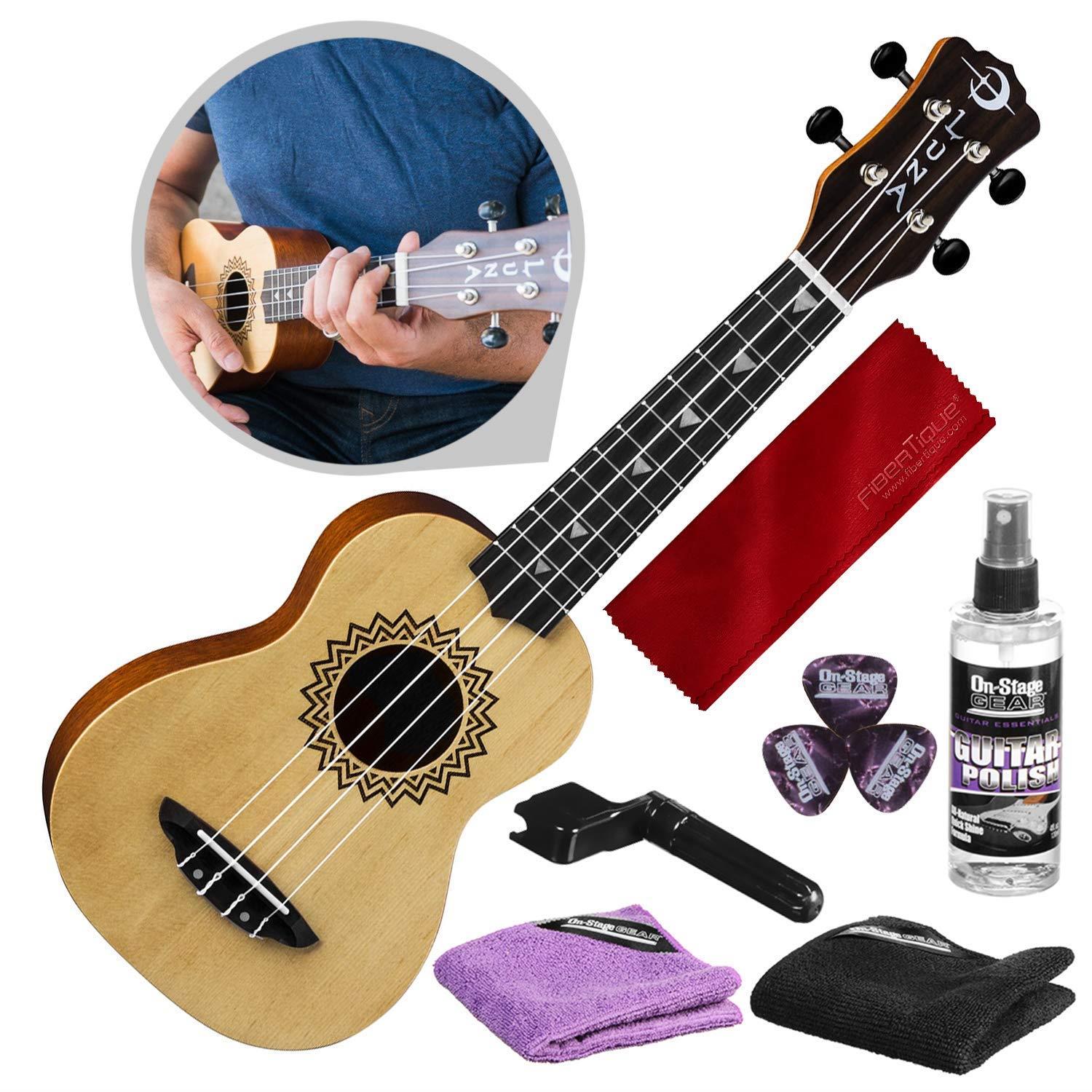 Luna Vintage Spruce Soprano Ukulele Satin Natural with Guitar Care Kit Bundle