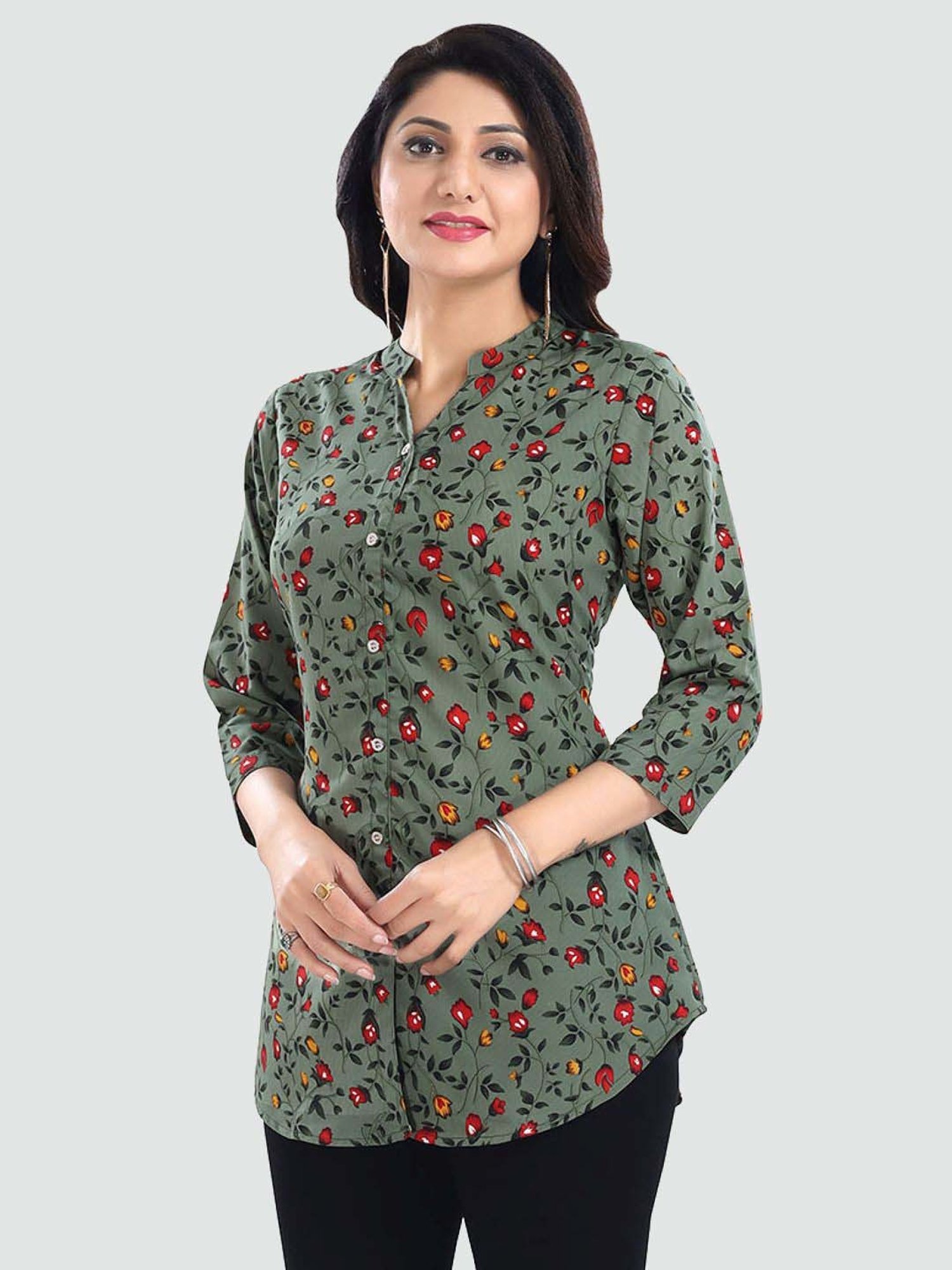 Saree Swarg Green Printed A Line Short Kurti