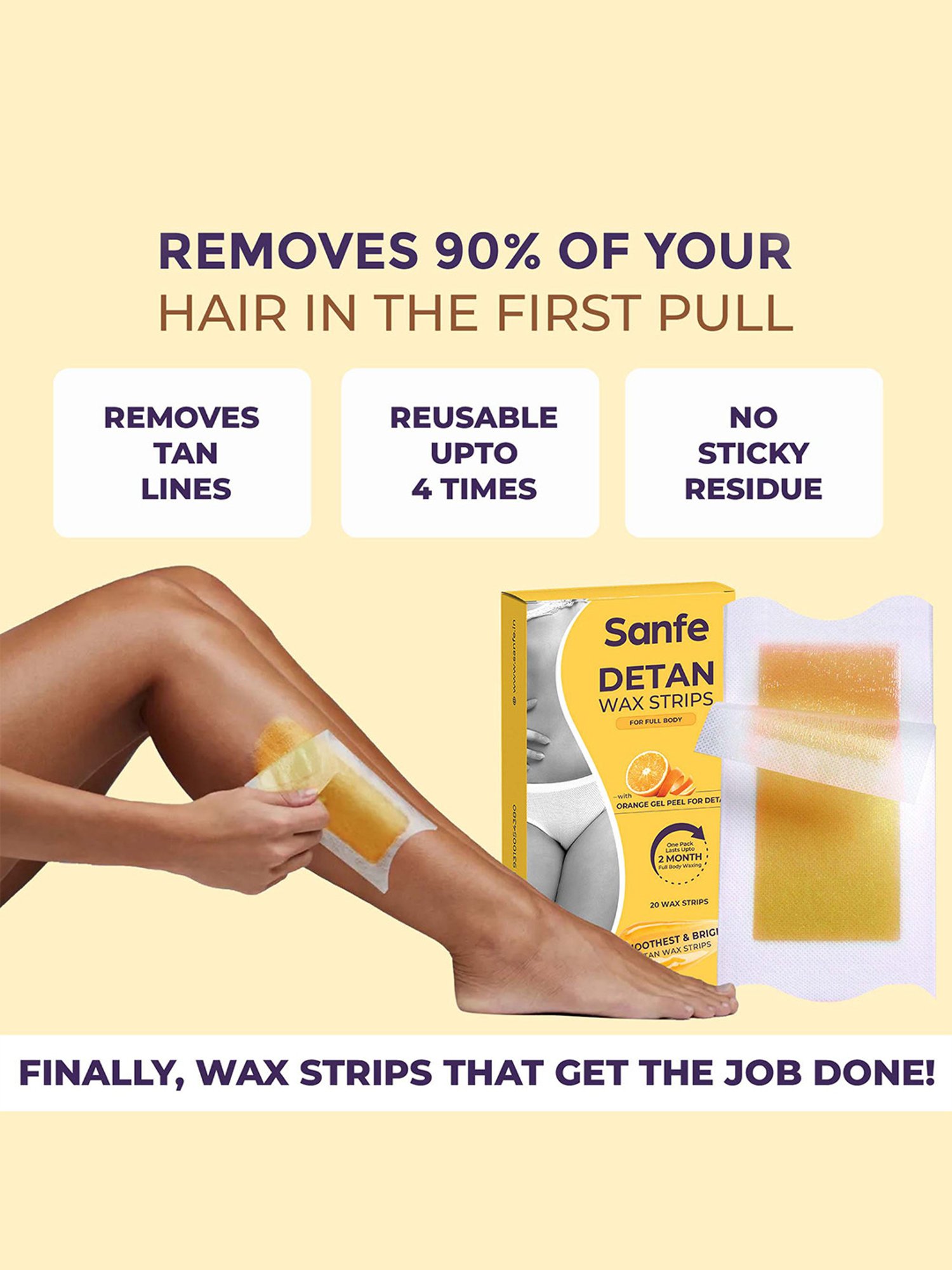 Sanfe Detan Wax Strips with Orange Gel Peel for Women - 20 Strips