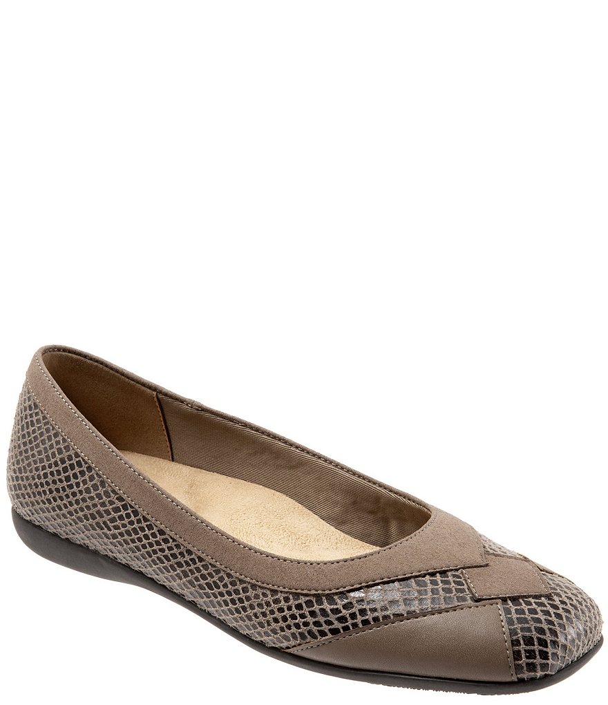 Trotters Sharp Snake Print Suede Ballerina Flats