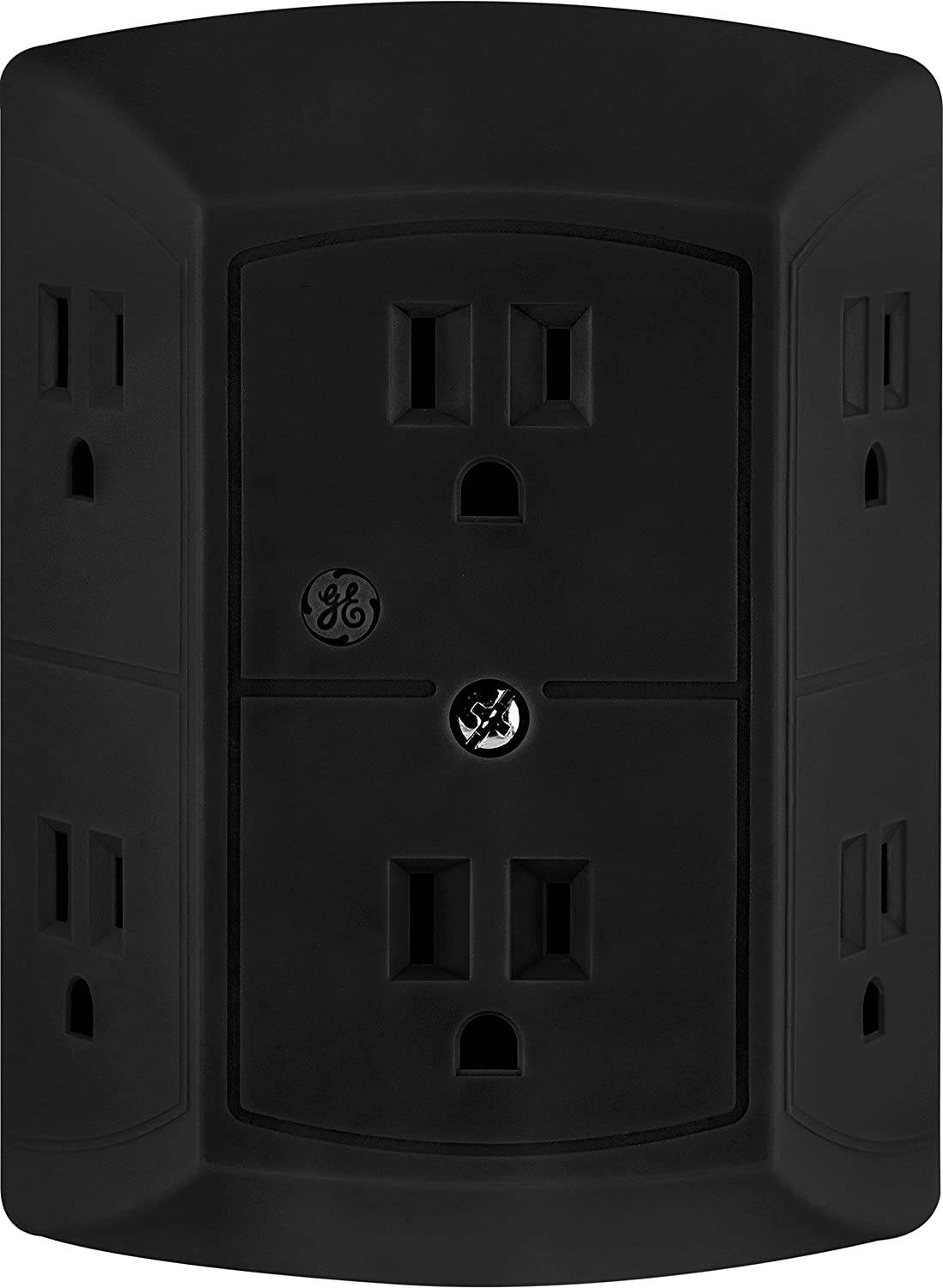 GE Pro 6 Outlet Surge Protector Adapter Spaced Tap, 3-Prong Power Strip, Charging Station, Side Access, White, 43648