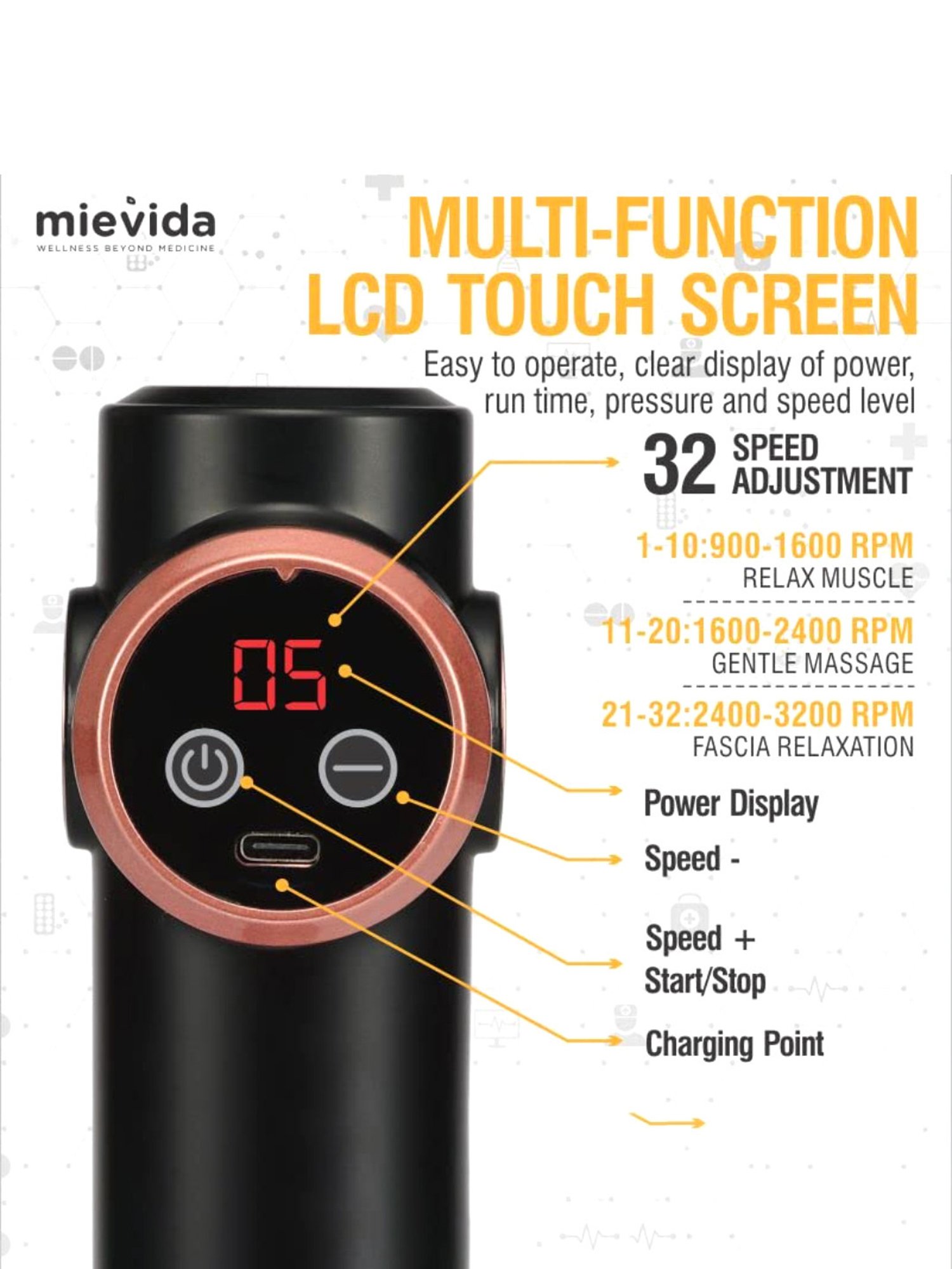 Mievida Fit Mini Pro Portable Electric Body Massager Gun for Full Body Pain & Stress Relief (Black)