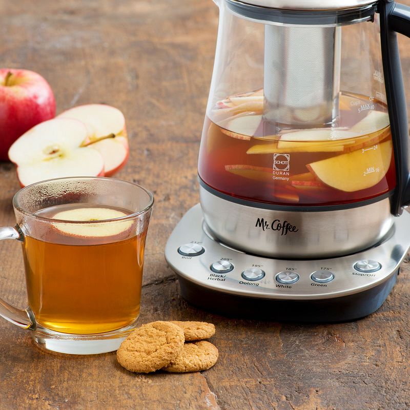 Mr. Coffee 1.2 Liter Easy 3 Step Custom Gourmet At Home Hot Tea Maker and Kettle for Tea Bags/Leaves, White