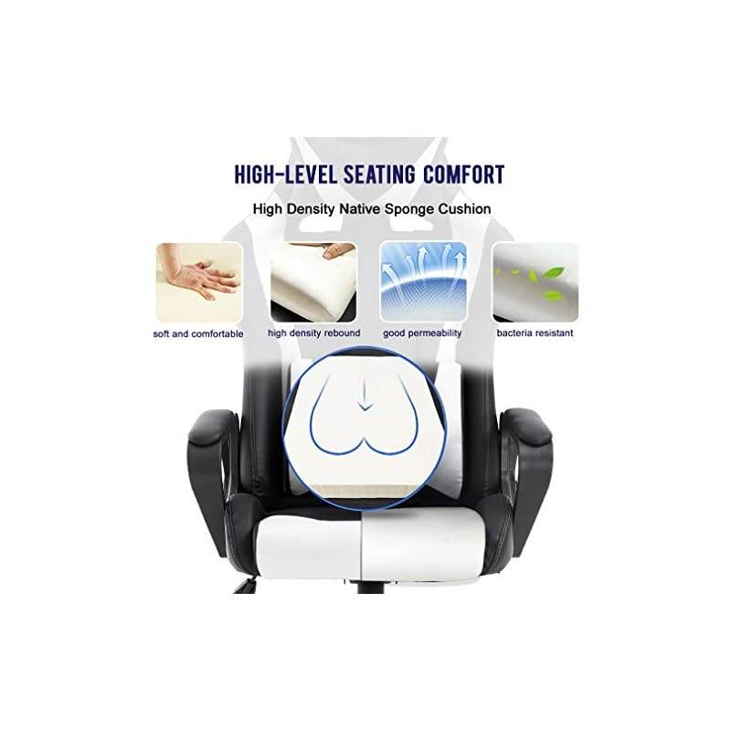 Back Gaming Chair PC Office Chair Racing Computer Chair Task PU Desk Chair Ergonomic Swivel Rolling Chair with Lumbar Support Headrest for Back Pain Women Adults Gamer (White)
