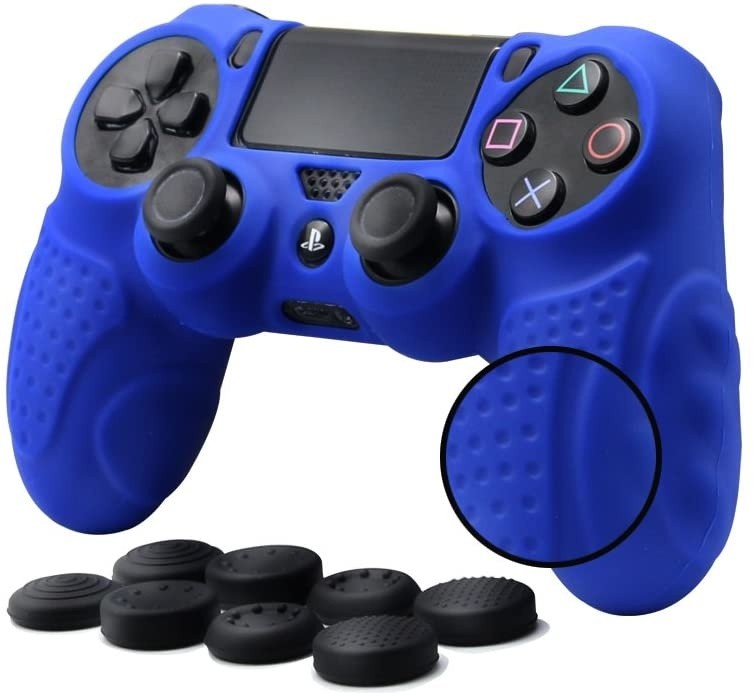CHINFAI PS4 Controller DualShock4 Skin Grip Anti-Slip Silicone Cover Protector Case for Sony PS4/PS4 Slim/PS4 Pro Controller with 8 Thumb Grips (Blue)