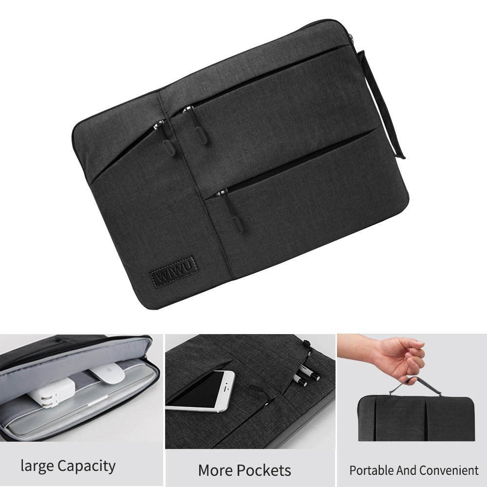 WIWU Laptop Sleeve For 15-15.6Inch Lpatop Notebook Macbook Air/ Macbook Pro/ Retina Display, 360&deg; Protective Chromebook Tablet Case With Handle And Accessory Storage, Drop-proof (15-15.6Inch, Black)