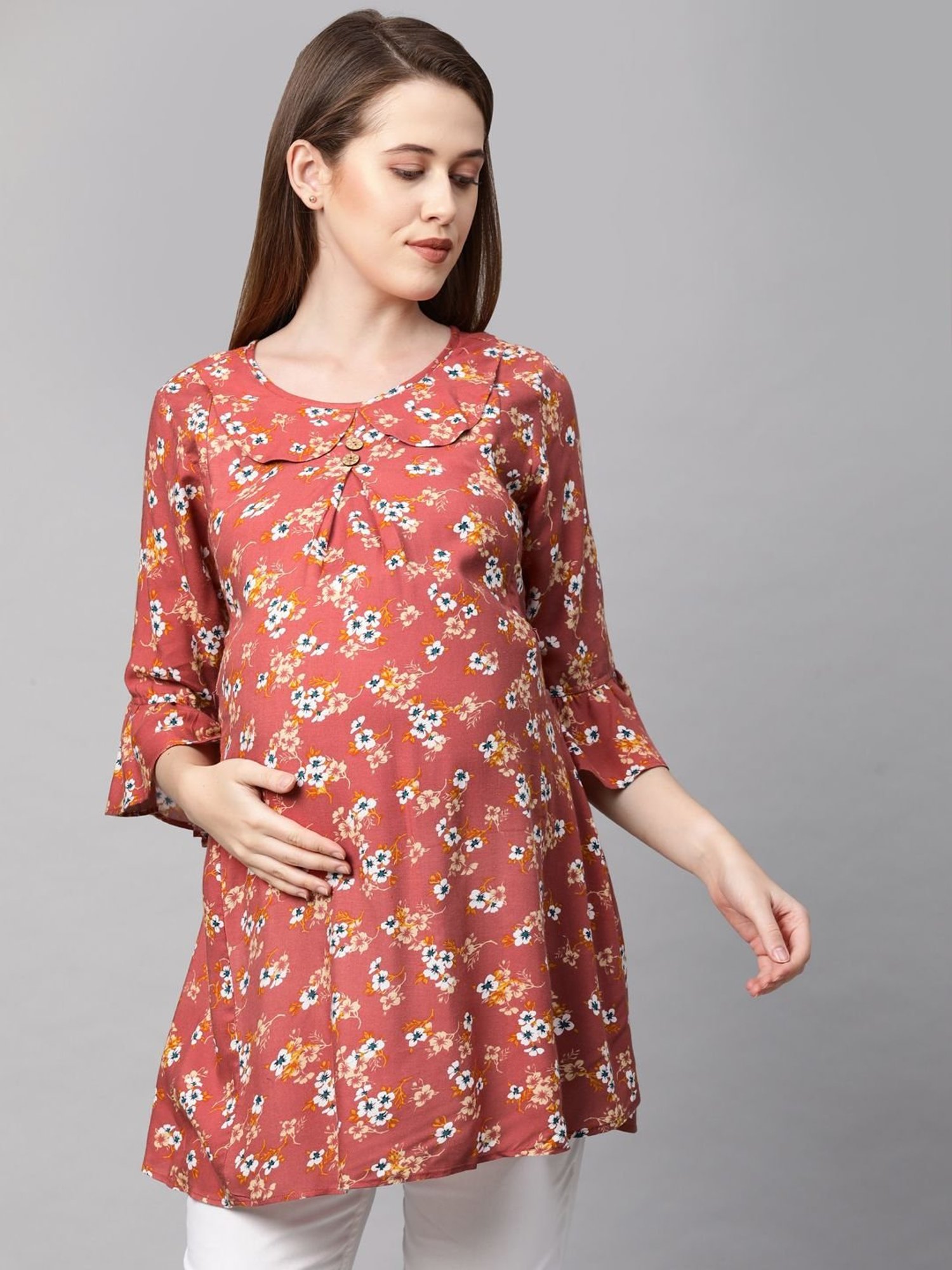 MomToBe Orange Floral Print Maternity Top