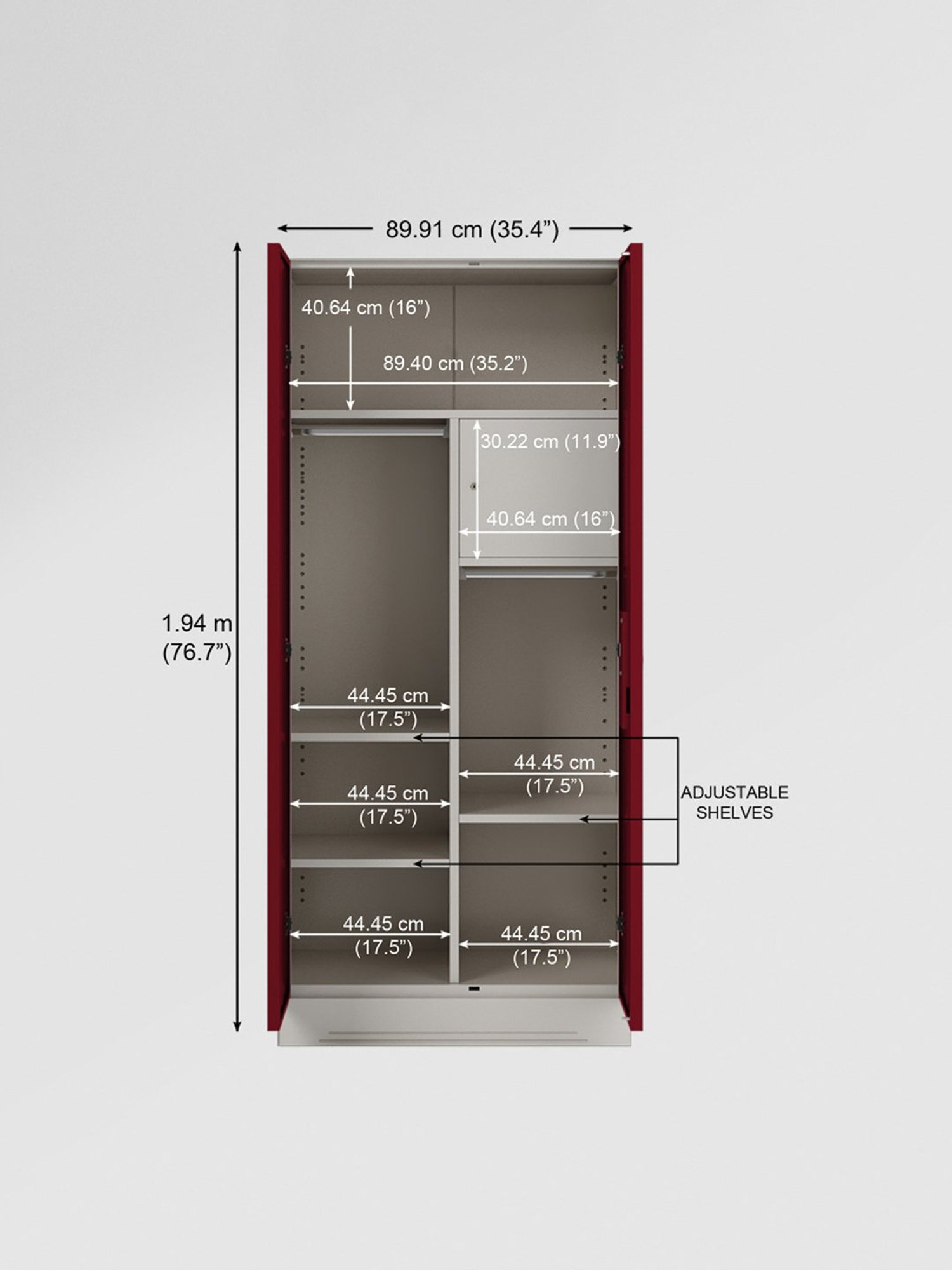 Godrej Interio Slimline 2-Door Steel Almirah, Red (1-Year Warranty, 1 Locker)