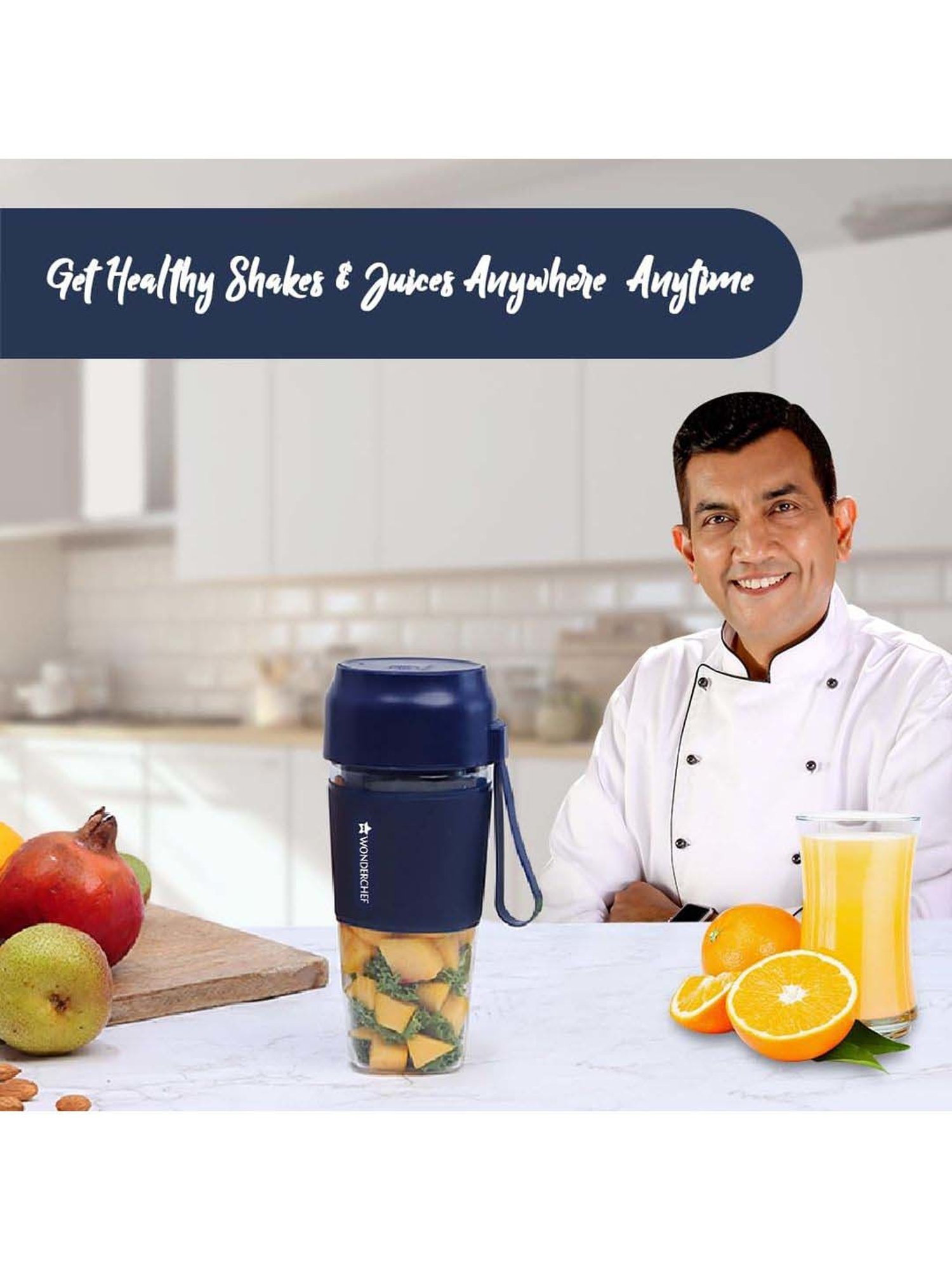 Wonderchef Plastic Nutri-Cup 300ML Portable Blender with In Built Jar & USB Charging (Blue)