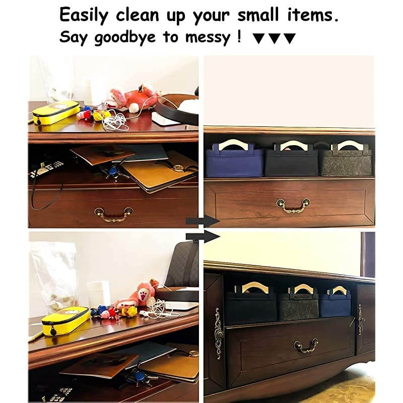 Storage Baskets Felt Rectangle Basket Storage Bins for DVD CD Record Cord Books Video Electronics Items Remote TV Cabinet Organizer with Handles
