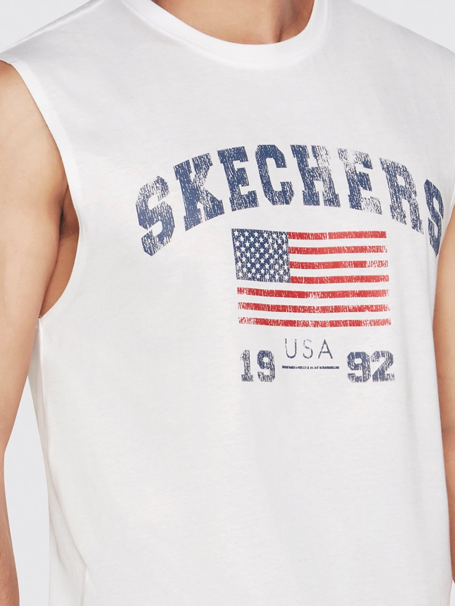 Skechers White Relaxed Fit Printed Sleeveless Crew T-Shirt