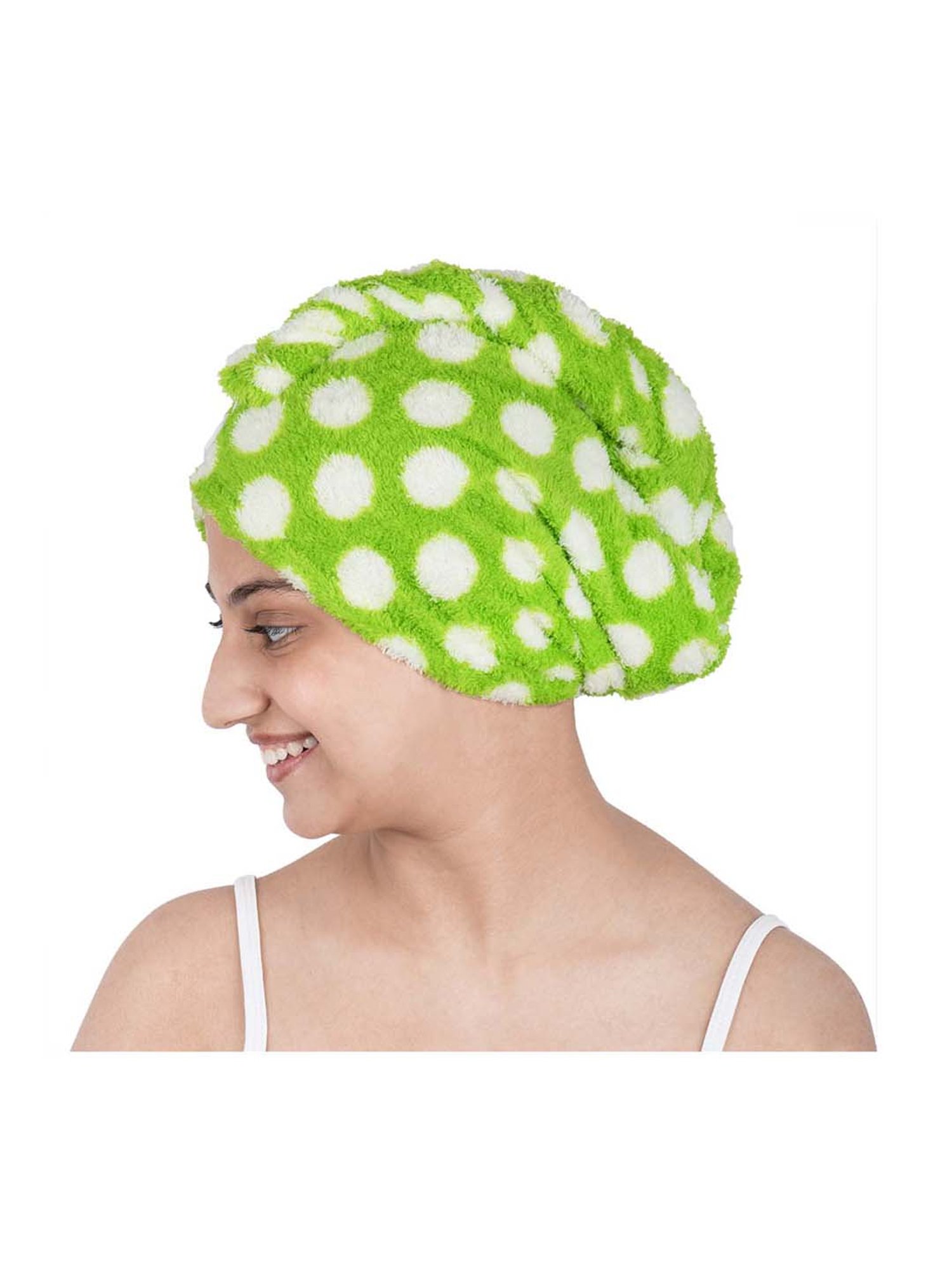 Streak Street Microfiber Hair Wrap Towel Green Goblet Polka