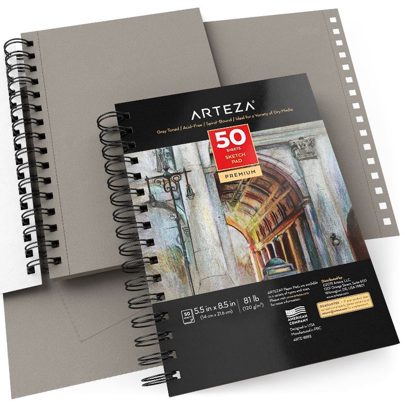 Arteza Sketchbook, 5.5" x 8.5", Gray Toned, 50 Sheets of Paper - 3 Pack (ARTZ-8893)
